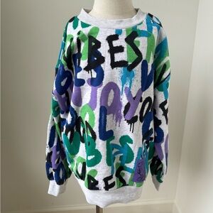H&M Gray Sweatshirt with Graffiti Green and Blue Accents | Size 6X-7